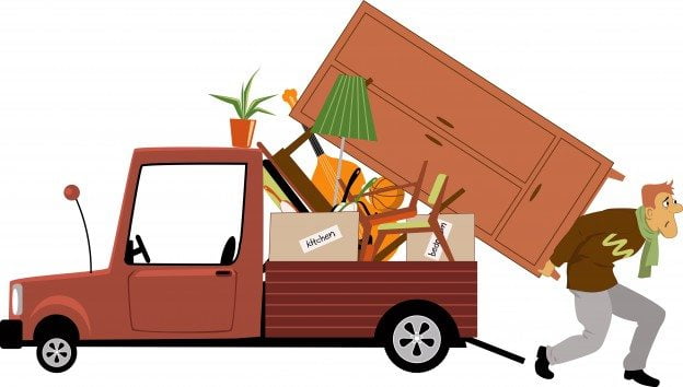 Vector image man loading a bulky furniture