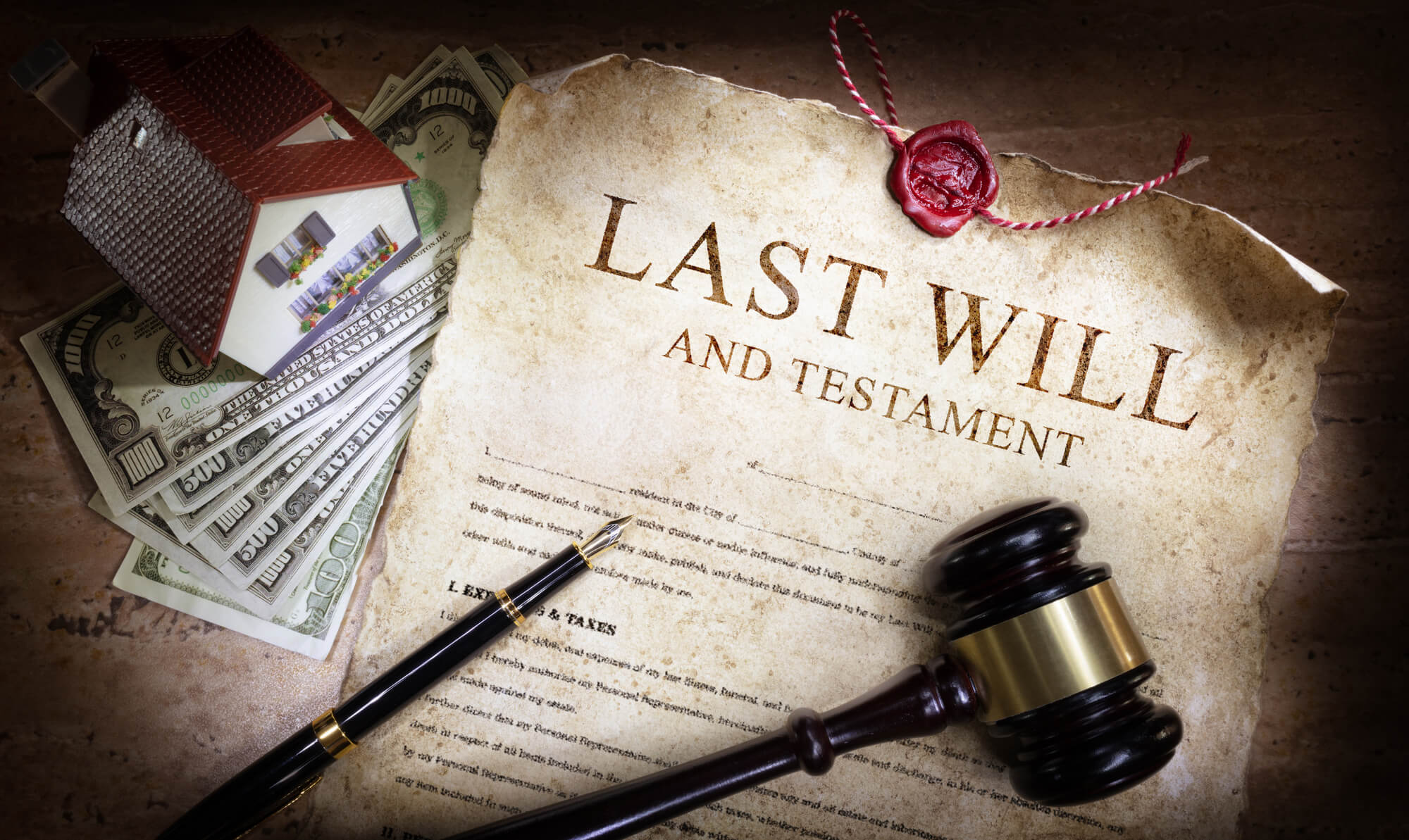 Gavel and pen placed on a will