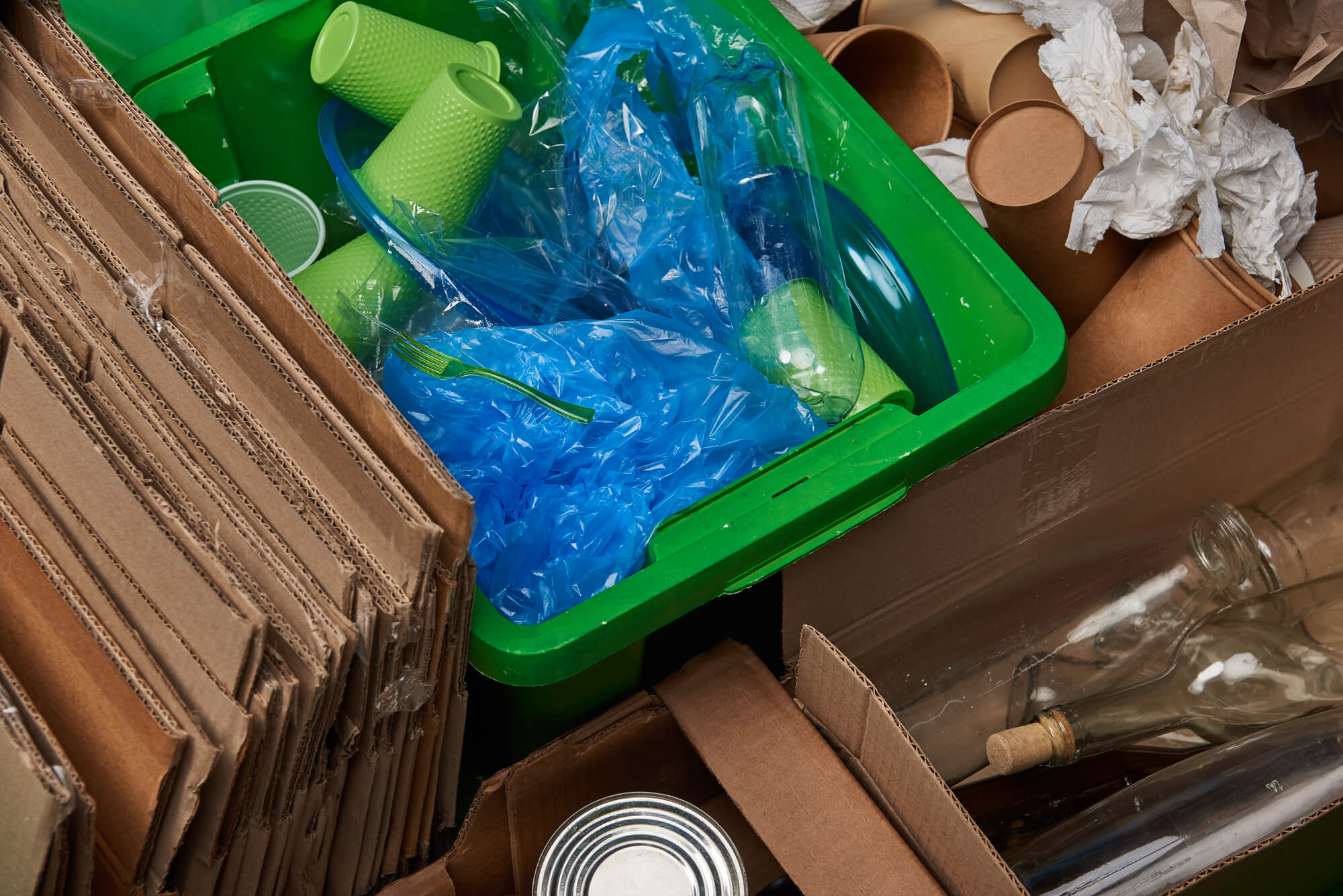 recycled materials sorted in it container